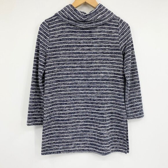 Loft - Marled Spacedye Cowl Mock Neck Sweater Tunic | Size Medium | Blue & White - Picture 13 of 13